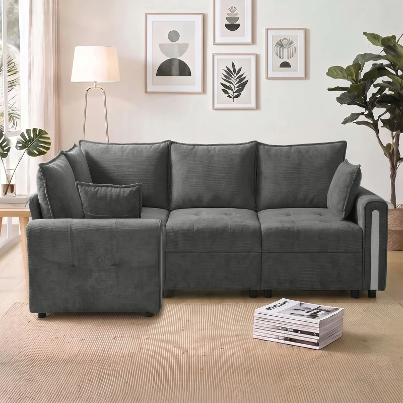 HOMCOM 228cm L Shaped Sofa with Lift-Up Storage, 3-Seater Sectional Sofa with Wide Deep Seat, Dark Grey