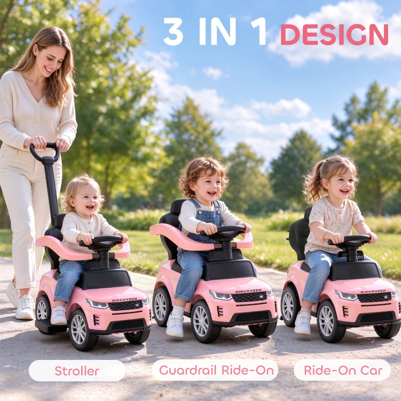 AIYAPLAY Land Rover Discovery Licensed Baby Push Car, 2-in-1 Ride on Car with Push Handle and Safety Guardrail, Pink