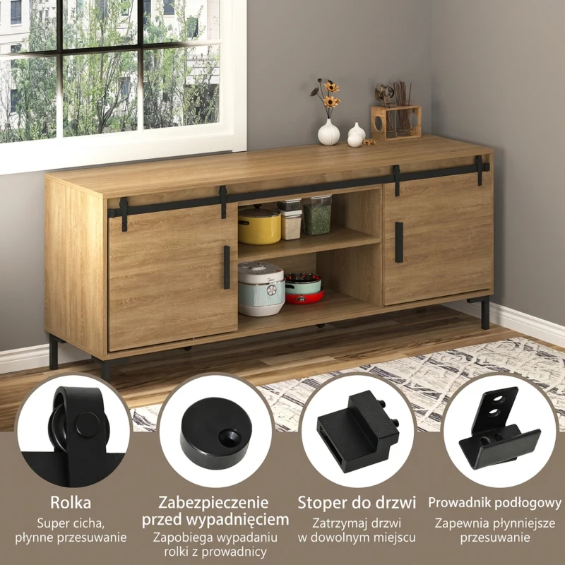 System do drzwi przesuwnych HOMCOM prowadnica do drzwi przesuwnych okucia do podwójnych drzwi drewnianych akcesoria stal węglowa kolor czarny 183 x 0,6 x 18 cm