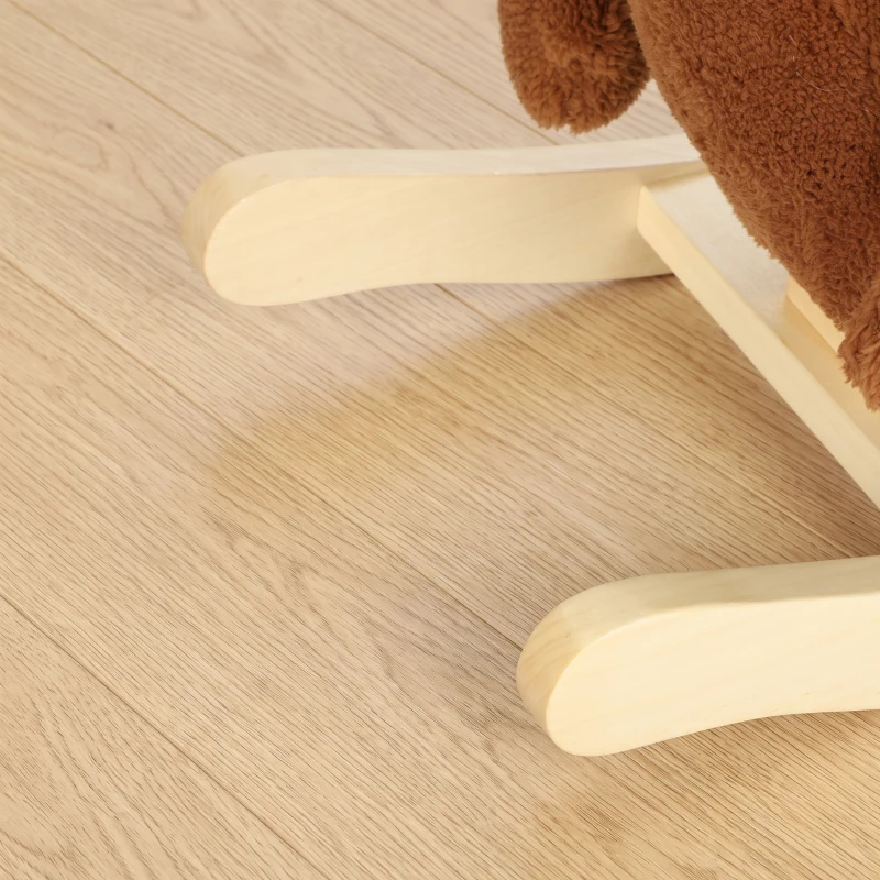 AIYAPLAY Schaukelpferd aus Holz mit Cartoon-Bär, Sicherheitsgurt und Musik, für Kleinkinder 18-36 Monaten, Braun
