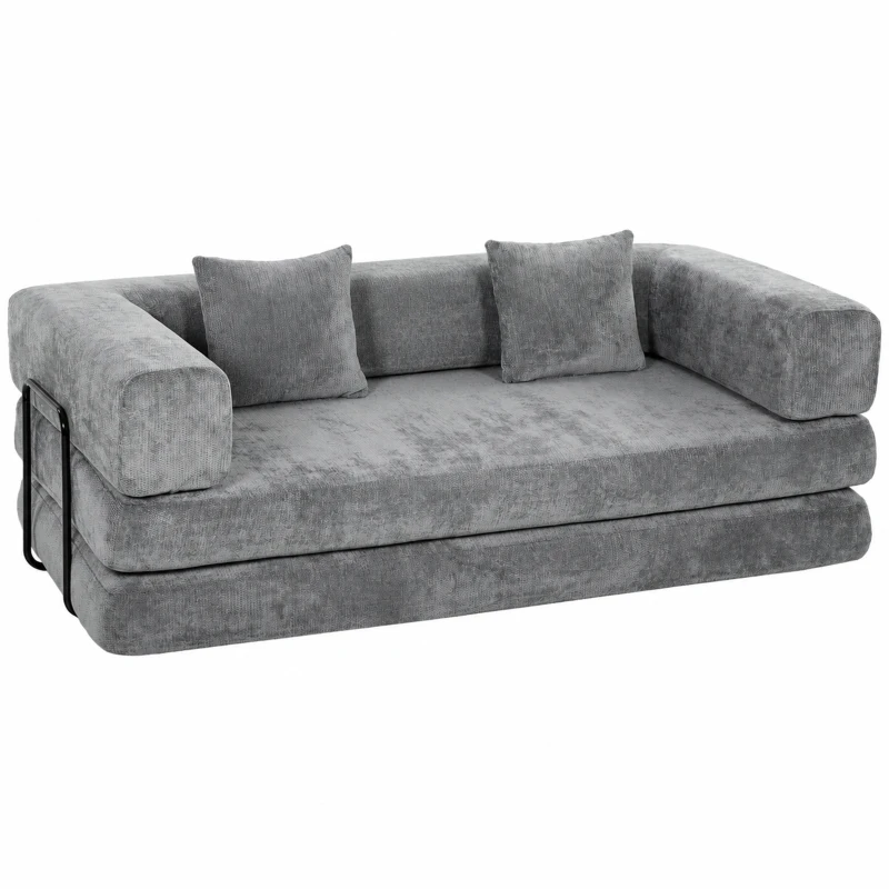 HOMCOM 205 cm slaapbank, 5-in-1, frameloze futon, 75 cm diepe zitting, hoogdicht schuim, grijs, geen montage nodig