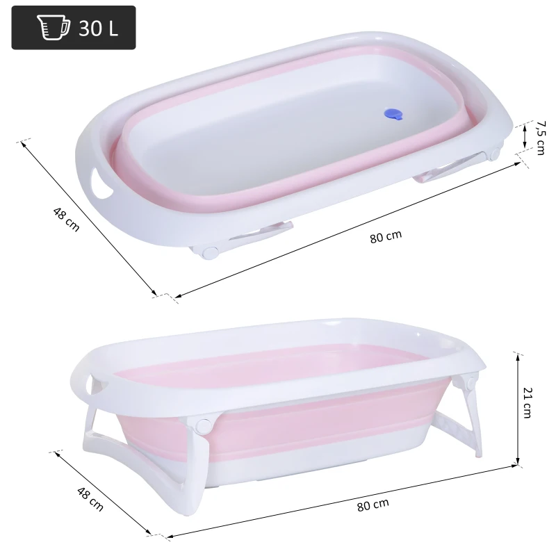 HOMCOM Vaschetta per Bagnetto per Neonati Ergonomico Pieghevole Piedini Anti-Scivolo Standard EN71-1, EN71-2, EN71-3 Rosa Età Adatta: 0-3anni 80x48x21cm