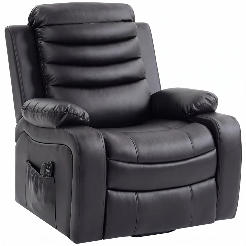 HOMCOM Sillón Relax Reclinable Eléctrico Levanta Personas con Masaje Vibratorio y Calor Puerto USB Control Remoto Negro