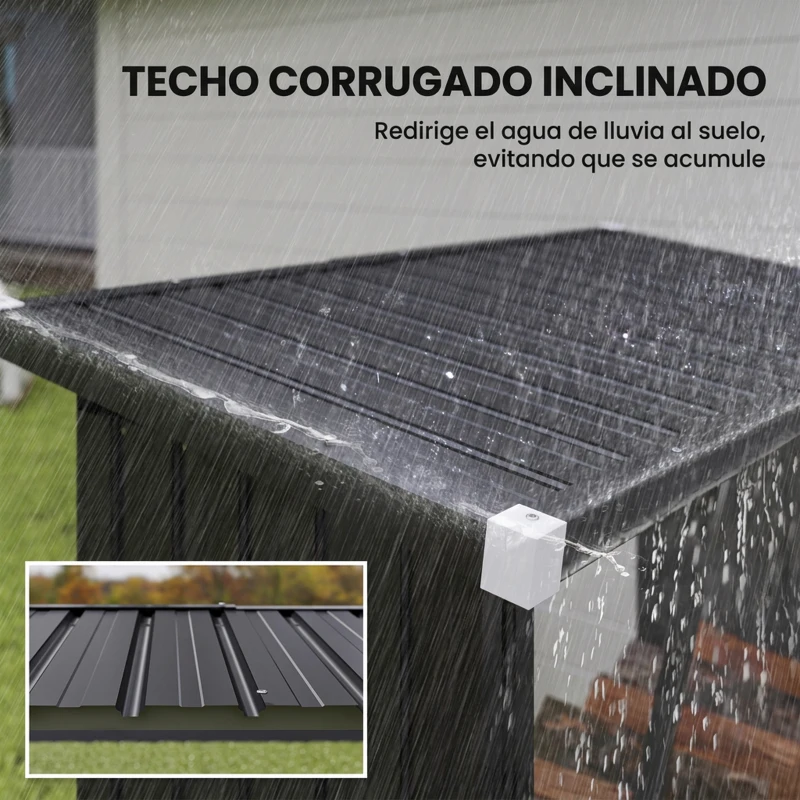 Outsunny Casetilla para Leña de Acero Galvanizado con Base Elevada y Techo Inclinado 150x66,5x150 cm Gris Oscuro