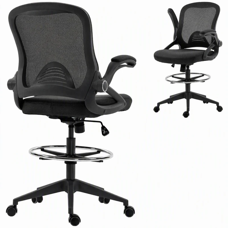 Vinsetto Bürosessel, Schreibtischstuhl, Stehfunktion, mit Fußablage, drehbarer Sitz, Stahl, schwarz, 64 x 60 x 106-126cm