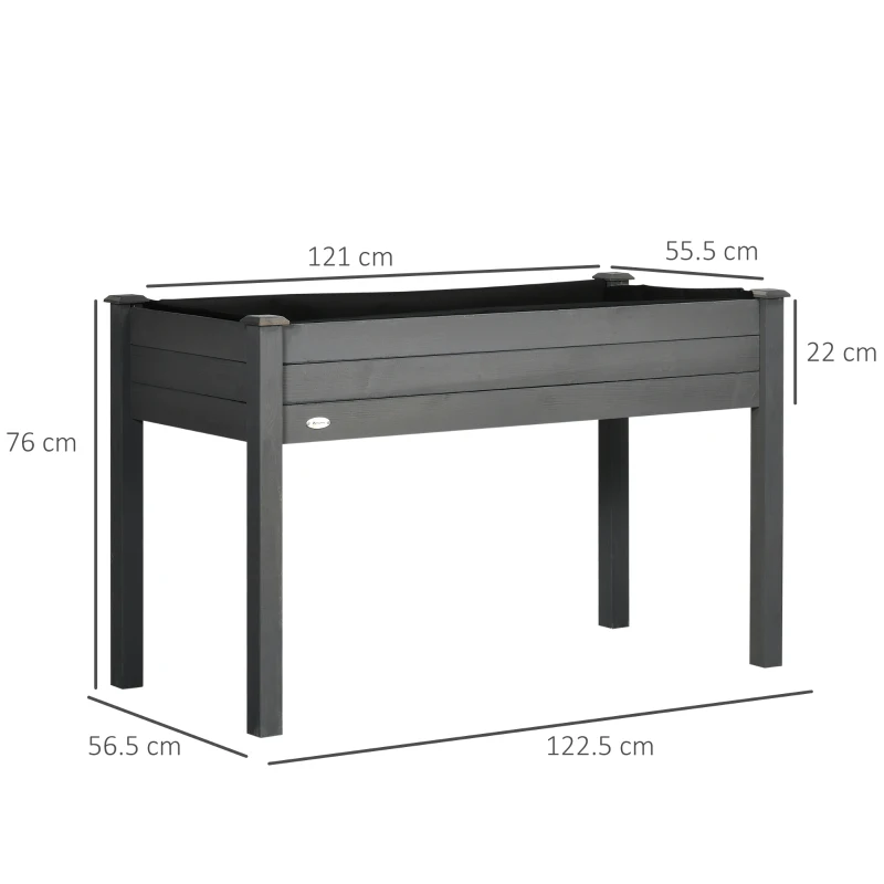 Outsunny Letto per Orto Rialzato, Fioriera Rialzata da Esterno in Abete con Fodera e 4 Fori di Drenaggio, Grigio Scuro