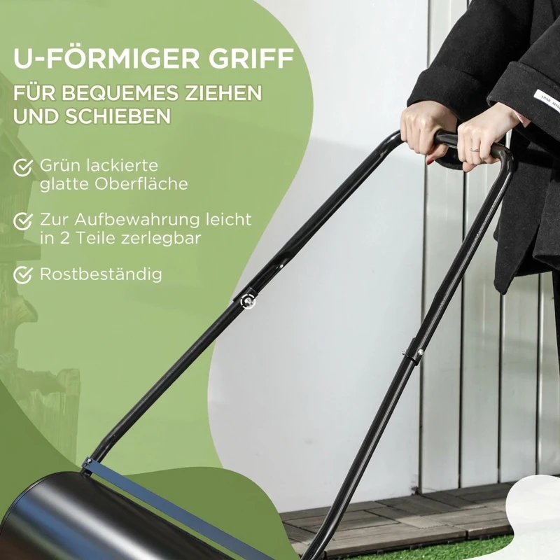 DURHAND Rasenwalze Gartenwalze befüllbar mit Wasser oder Sand 50cm Breite Handwalze mit U-Griff, 38L Füllvolumen