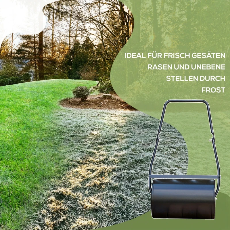 DURHAND Rasenwalze Gartenwalze befüllbar mit Wasser oder Sand 50cm Breite Handwalze mit U-Griff, 38L Füllvolumen