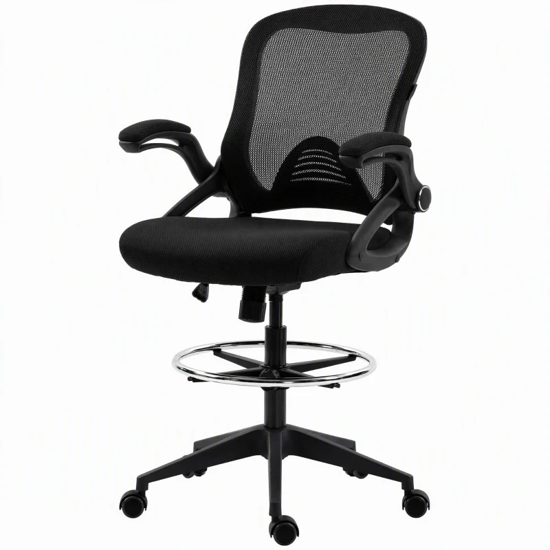 Vinsetto Bürosessel, Schreibtischstuhl, Stehfunktion, mit Fußablage, drehbarer Sitz, Stahl, schwarz, 64 x 60 x 106-126cm