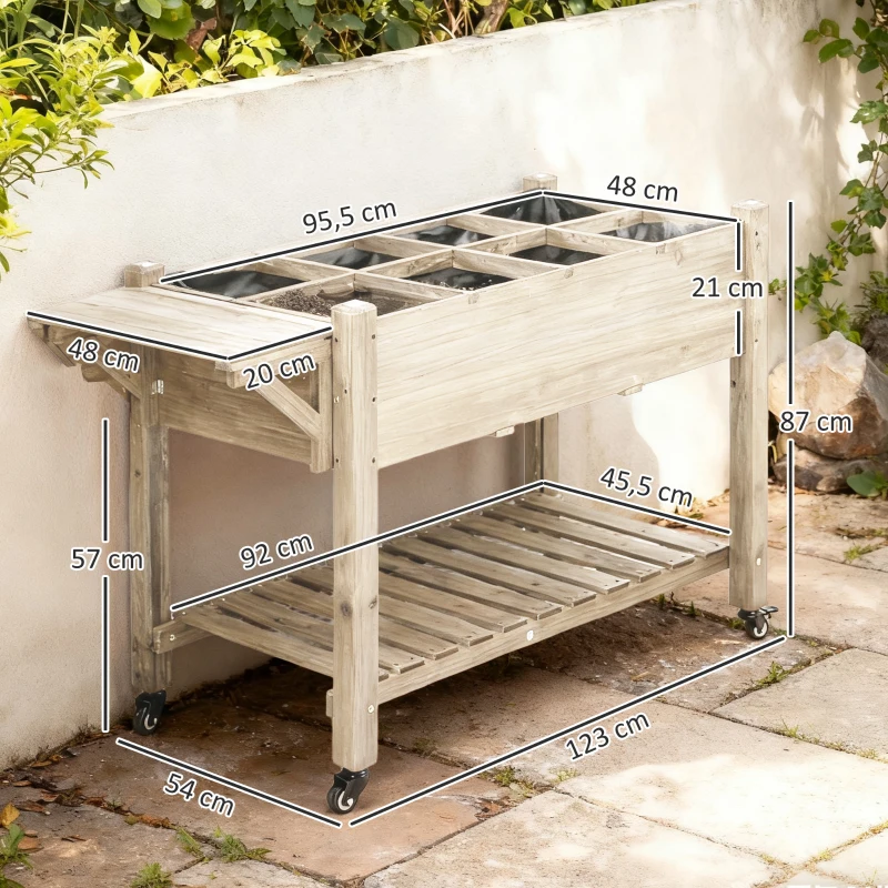 Outsunny Huerto Urbano Elevado con 8 Rejillas y Estantes Tela no Tejida para Cultivo Verduras y Hortalizas 123x54x87 cm Natural