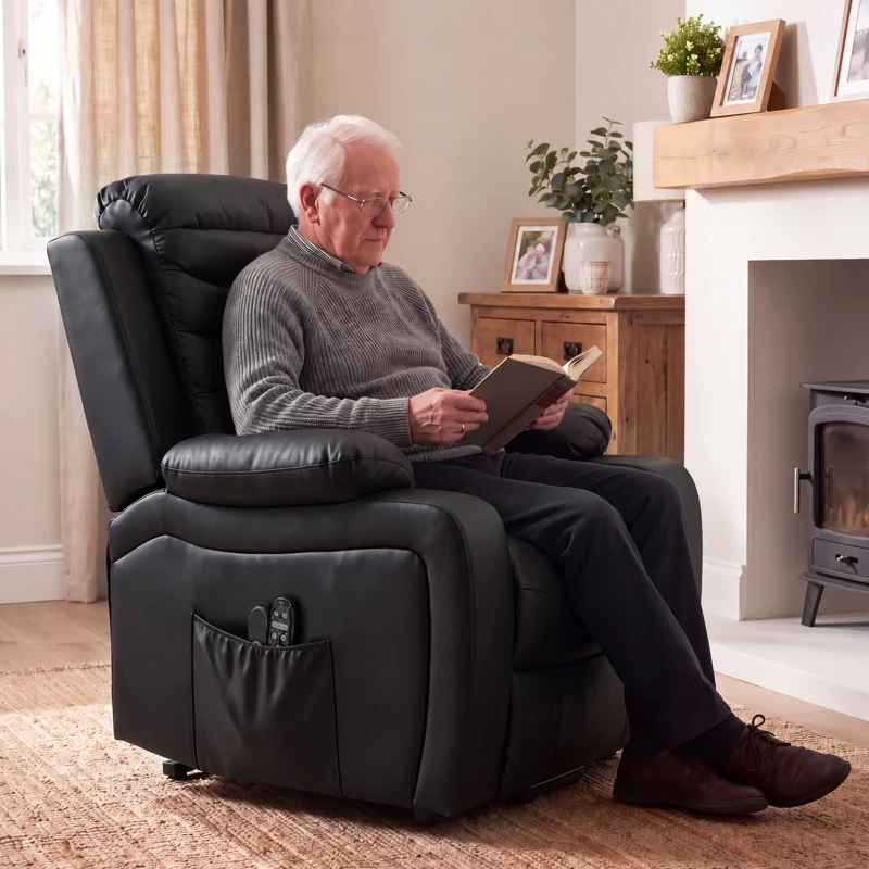 HOMCOM Sillón Relax Reclinable Eléctrico Levanta Personas con Masaje Vibratorio y Calor Puerto USB Control Remoto Negro