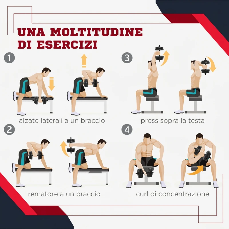 HOMCOM Set Manubri Palestra 20kg (4x2.5kg, 4x2kg) con 8 Dischi da 2kg, 2.5kg, Ø25mm, per Allenamento a Casa