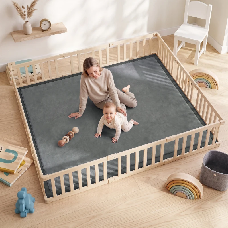 AIYAPLAY Alfombra de Juego para Niños 0-3 Años 180x150x3 cm con Superficie Impermeable, en Franela y Espuma, Gris Oscuro