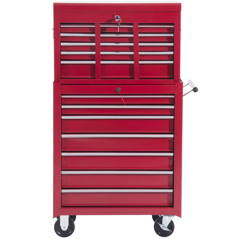 HOMCOM® mobiele werkplaatswagen, afsluitbaar met 16 schuifladen, rood / schuiflade gereedschapwagen wagen met wielen  gereedschapskist (rood)
