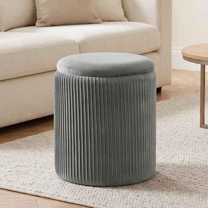 HOMCOM Puff redondo de terciopelo con almacenamiento, asiento tapizado, reposapiés con tapa 45 cm, Gris