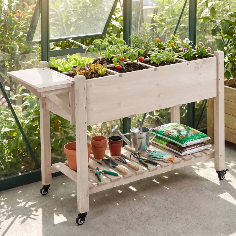 Outsunny Huerto Urbano Elevado con 8 Rejillas y Estantes Tela no Tejida para Cultivo Verduras y Hortalizas 123x54x87 cm Natural