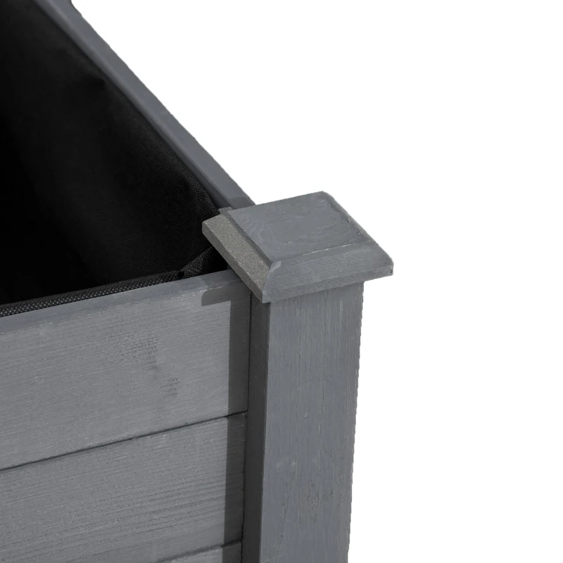 Outsunny Letto per Orto Rialzato, Fioriera Rialzata da Esterno in Abete con Fodera e 4 Fori di Drenaggio, Grigio Scuro