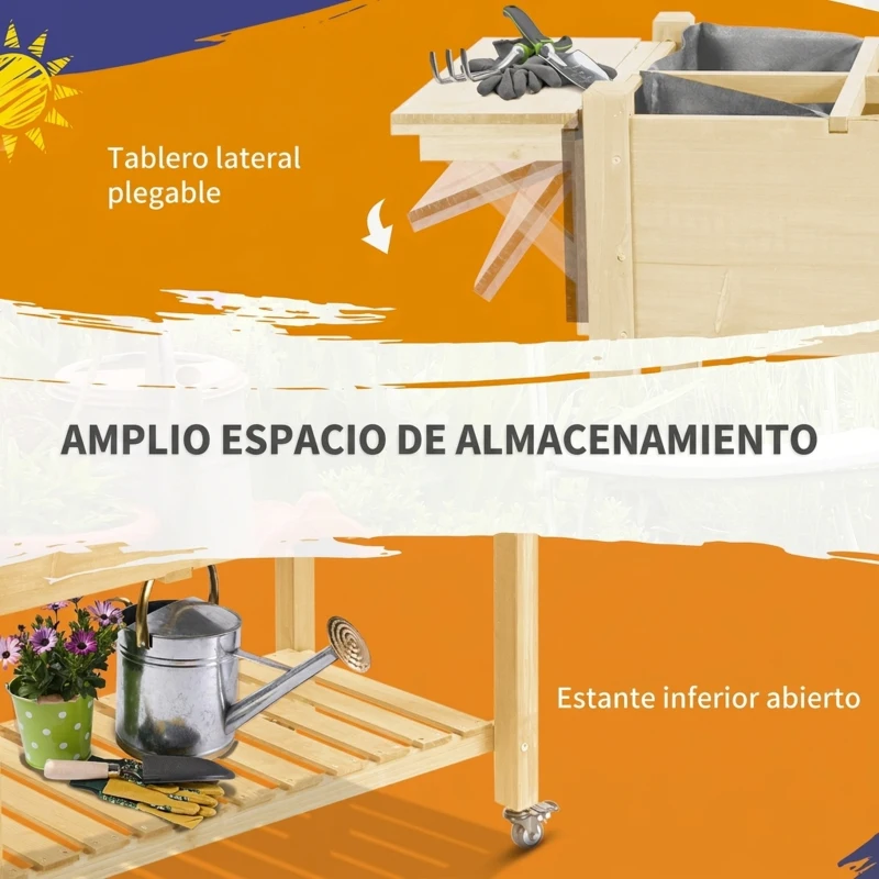 Outsunny Huerto Urbano Elevado con 8 Rejillas y Estantes Tela no Tejida para Cultivo Verduras y Hortalizas 123x54x87 cm Natural