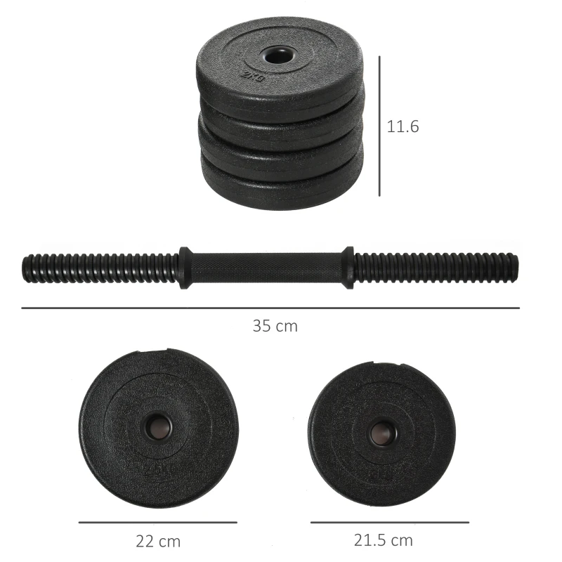HOMCOM Set Manubri Palestra 20kg (4x2.5kg, 4x2kg) con 8 Dischi da 2kg, 2.5kg, Ø25mm, per Allenamento a Casa