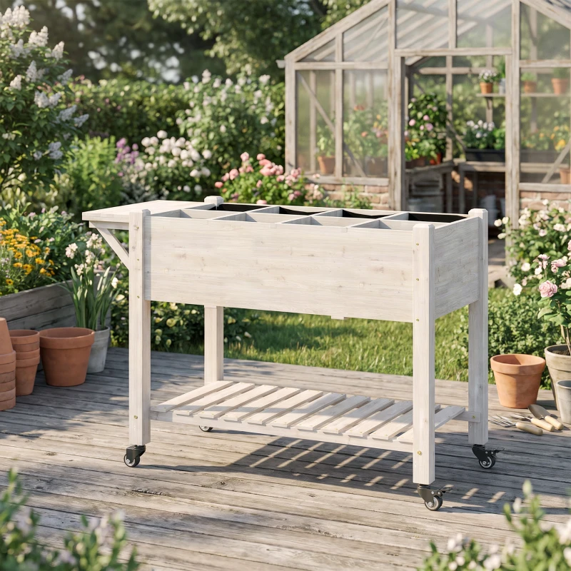 Outsunny Huerto Urbano Elevado con 8 Rejillas y Estantes Tela no Tejida para Cultivo Verduras y Hortalizas 123x54x87 cm Natural