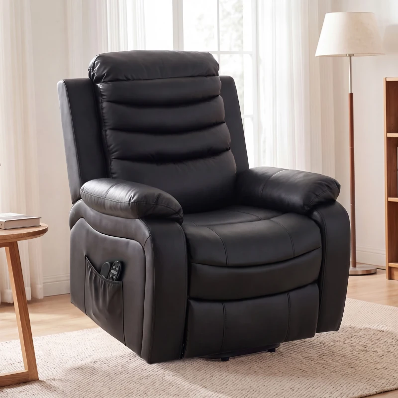 HOMCOM Sillón Relax Reclinable Eléctrico Levanta Personas con Masaje Vibratorio y Calor Puerto USB Control Remoto Negro