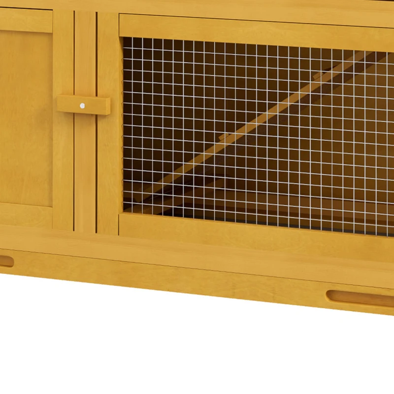 PawHut Conejera de Madera de 2 Pisos con Techo Asfáltico Bandejas Extraíbles y Rampa para 2 Conejos 97x44x91 cm Amarillo