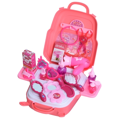 HOMCOM Kinder Schminkset Spielzeug Prinzessin Friseur Set Frisierkoffer Rollenspiel Schminkkoffer für 3-9 Jahre mit 23 Zubehören Rosa 30 x 28 x 30 cm