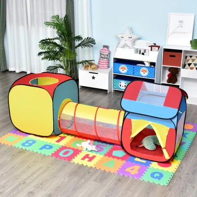 HOMCOM Pop-up kinderspeeltent 3-delige kindertent, babytent, tunnel, opvouwbaar polyester