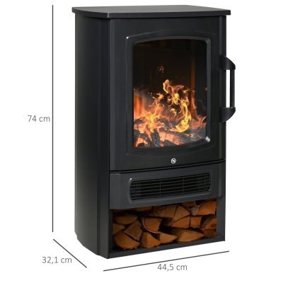 HOMCOM Elektrokamin E-Kamin mit Flammeneffekt Thermostat Kaminofen 1000 W/2000 W, 20–25 qm, Schwarz 44,5x32,1x74 cm