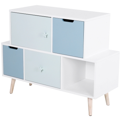 HOMCOM kinderkamerkast 3 laden opbergkast grenen hout MDF blauw
