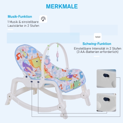 HOMCOM® Baby Schaukelsitz Schaukelstuhl vibrierende Babywippe mit Musik Tiermuster