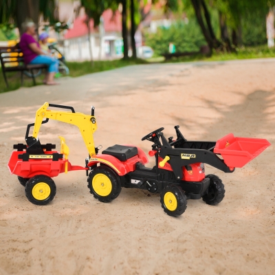 HOMCOM trapauto graafmachine trapgraafmachine met voorlader voor 3-6 jaar kinderen rood