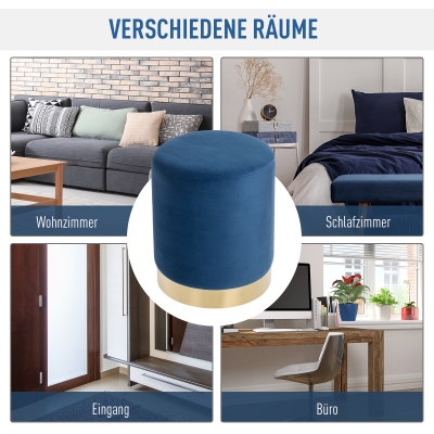 HOMCOM poef beensteun rugloze kruk slipvast lint blauw