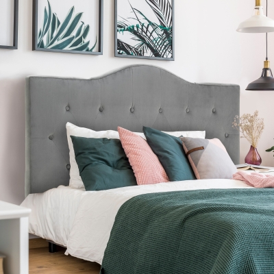 HOMCOM hoofdeinde voor bed van populierenhout met grijze polyester stoffering 153x8x134 cm