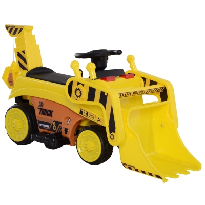 Kindervoertuig traptractor elektrische auto bulldozer graafmachine PP geel