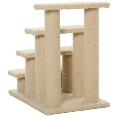PawHut dierentrap, kattentrap, hondentrap, trap voor katten en honden, 4 treden, beige, 63,5 x 43 x 60 cm