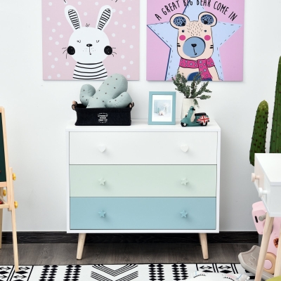 HOMCOM kinderkamerkast met 3 lades kinderkast opbergruimte MDF blauw
