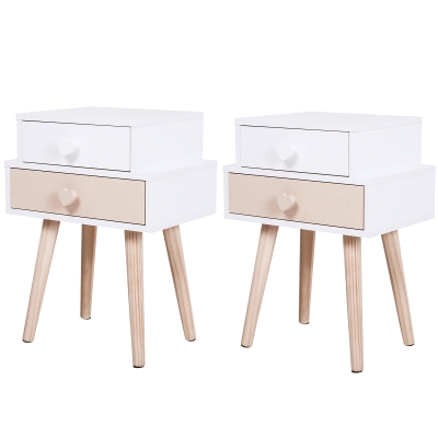HOMCOM kinderkamer nachtkastje set van 2 bijzettafel 2 lades MDF roze