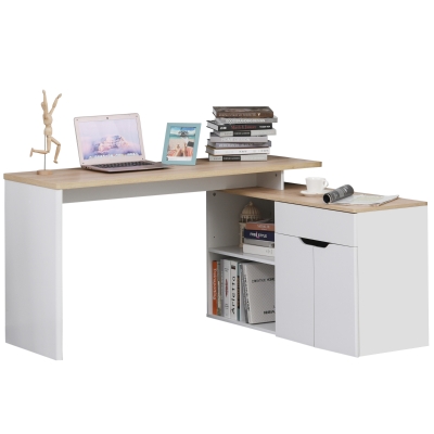Computertafel hoekcombinatie hoekschrijftafel kantoortafel plank wit + naturel