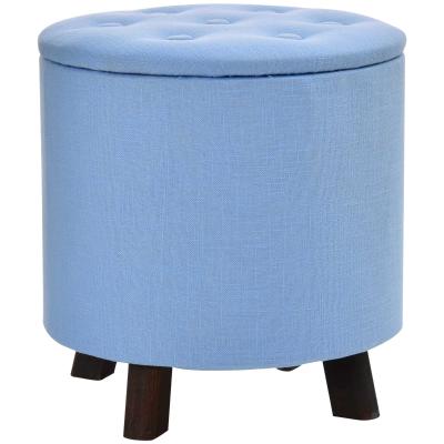 Poef met opbergruimte ottoman poef linnen lichtblauw Ø38 x 38 h cm