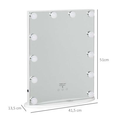 HOMCOM Hollywood spiegel met verlichting make-up spiegel voor make-uptafel met 12 LED's