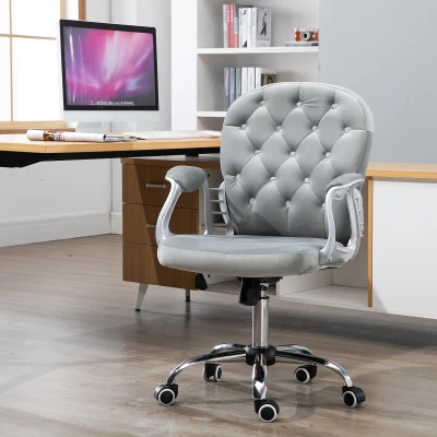 HOMCOM ergonomische bureaustoel, directiestoel, gestoffeerde rugleuning, grijs, 59,5 x 60,5 95-105 cm bureaustoel directiestoel rugleuning grijs