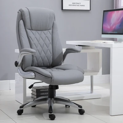 Vinsetto bureaustoel draaistoel computerstoel met kantelfunctie in hoogte verstelbaar kunstleer grijs 69,5 x 76 x 113–121 cm | Aosom.nl