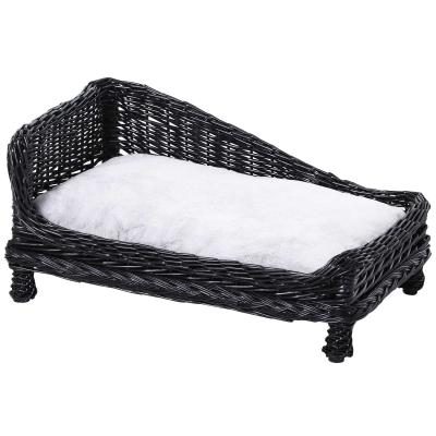 Kattenbed met kussens verhoogde kattenbank hondenbank huisdier riet zwart