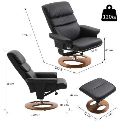 HOMCOM® relaxstoel met kruk tv-stoel gepolsterde stoel 360° draaibaar 120° kantelbaar PU-bekleding houten voet zwart 81 x 76 x 103 cm | Aosom.de