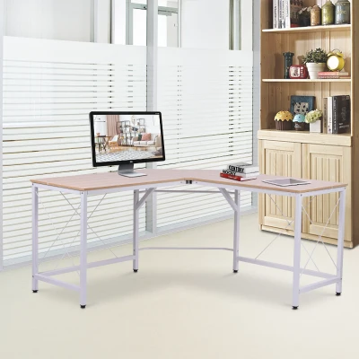 HOMCOM Computertafel L-vormig hoekbureau MDF naturel / zwart hoekbureau