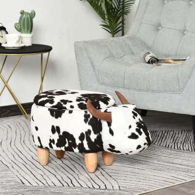 HOMCOM dierenkruk voor kinderen, kinderkruk met opbergruimte, gestoffeerde kruk, zitbank met dierenmotief, voor kinderkamers, varken voetenbank, zwart + wit, 62 x 35 x 36 cm | Aosom.de