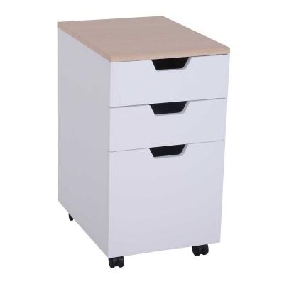 Rolcontainer archiefkast kantoorkast met 3 schuiflades 4 wielen MDF wit + naturel