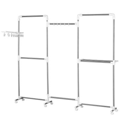 Kledingrek kledingstang garderobestandaard staal wit zilver 215x32x180 cm