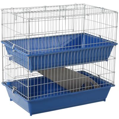 PawHut kooi voor kleine huisdieren knaagdierenkooi met 2 verdiepingen voor kleine huisdieren met 2 deuren staal PP blauw